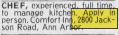 Michigan Inn Ann Arbor - Mar 1984 Ad